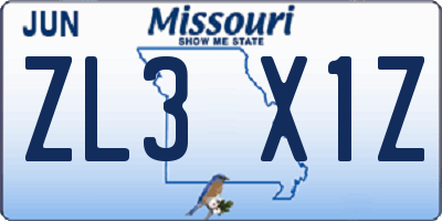 MO license plate ZL3X1Z