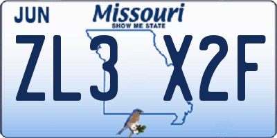 MO license plate ZL3X2F