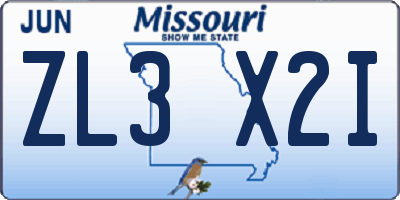 MO license plate ZL3X2I