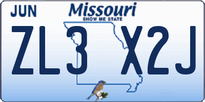 MO license plate ZL3X2J