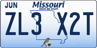 MO license plate ZL3X2T