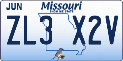 MO license plate ZL3X2V