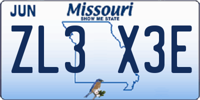 MO license plate ZL3X3E