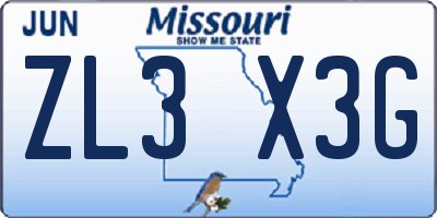 MO license plate ZL3X3G