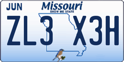 MO license plate ZL3X3H