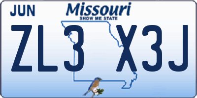 MO license plate ZL3X3J