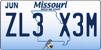 MO license plate ZL3X3M
