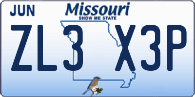 MO license plate ZL3X3P