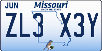 MO license plate ZL3X3Y