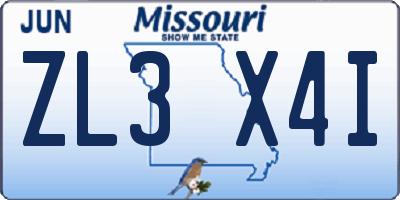 MO license plate ZL3X4I
