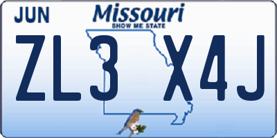 MO license plate ZL3X4J