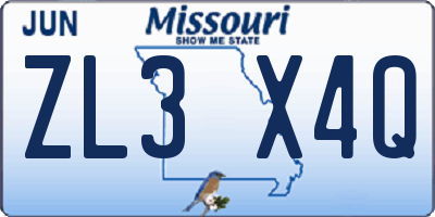 MO license plate ZL3X4Q