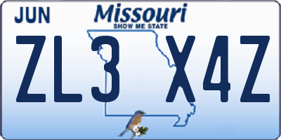 MO license plate ZL3X4Z