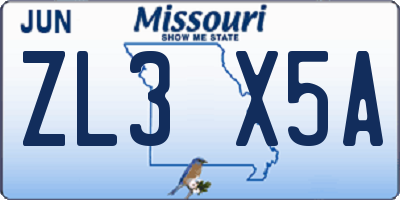 MO license plate ZL3X5A