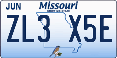 MO license plate ZL3X5E