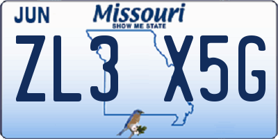 MO license plate ZL3X5G
