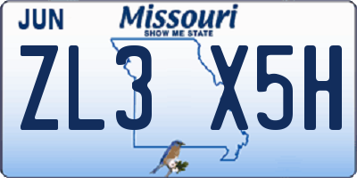 MO license plate ZL3X5H
