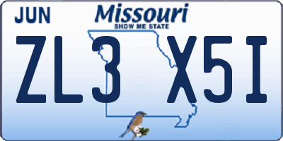 MO license plate ZL3X5I