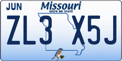 MO license plate ZL3X5J