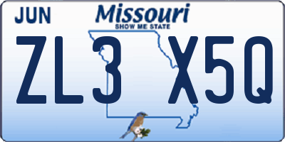 MO license plate ZL3X5Q
