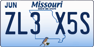MO license plate ZL3X5S