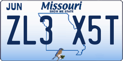 MO license plate ZL3X5T