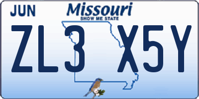 MO license plate ZL3X5Y