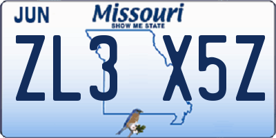 MO license plate ZL3X5Z