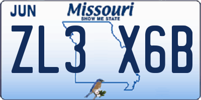 MO license plate ZL3X6B