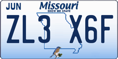 MO license plate ZL3X6F