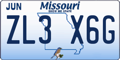 MO license plate ZL3X6G