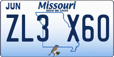 MO license plate ZL3X6O