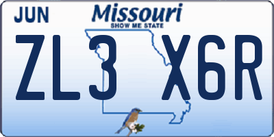 MO license plate ZL3X6R