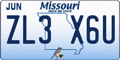 MO license plate ZL3X6U