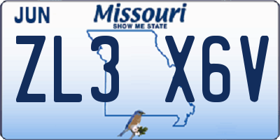 MO license plate ZL3X6V