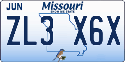 MO license plate ZL3X6X