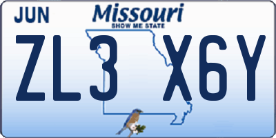 MO license plate ZL3X6Y