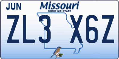 MO license plate ZL3X6Z