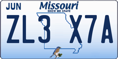 MO license plate ZL3X7A
