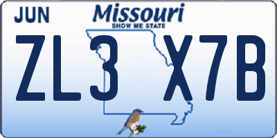 MO license plate ZL3X7B