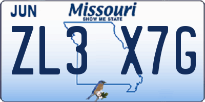 MO license plate ZL3X7G