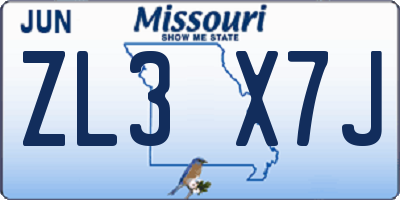 MO license plate ZL3X7J