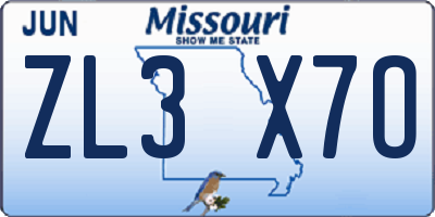 MO license plate ZL3X7O