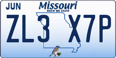 MO license plate ZL3X7P