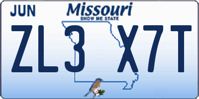 MO license plate ZL3X7T