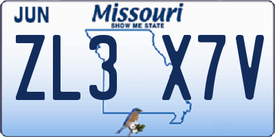 MO license plate ZL3X7V