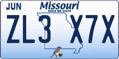 MO license plate ZL3X7X