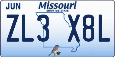 MO license plate ZL3X8L