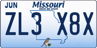 MO license plate ZL3X8X