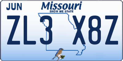 MO license plate ZL3X8Z